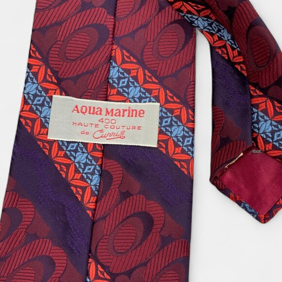 Aqua Marine Tie Vintage 1970's Wide Polyester Disco Loud Mod Striped Geometric - Picture 3 of 6